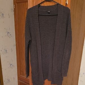 Express Army Green Open-Front Long Cardigan